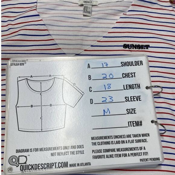 Forever 21 Striped V Neck Long Sleeve relaxed Crop T shirt White red sz m - Picture 6 of 7